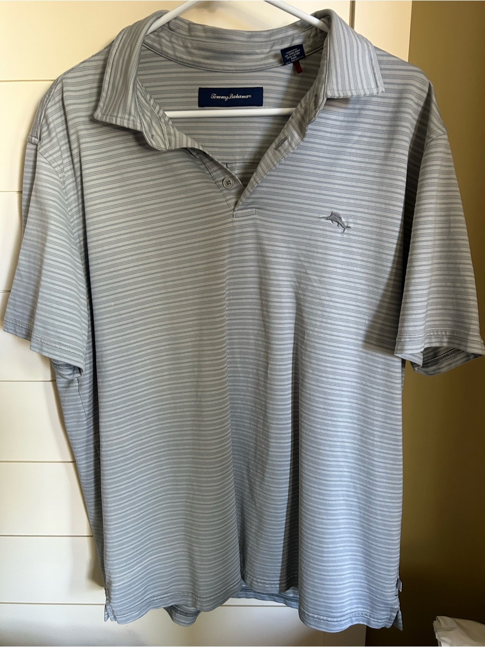 Tommy Bahama Light Gray Striped Polo